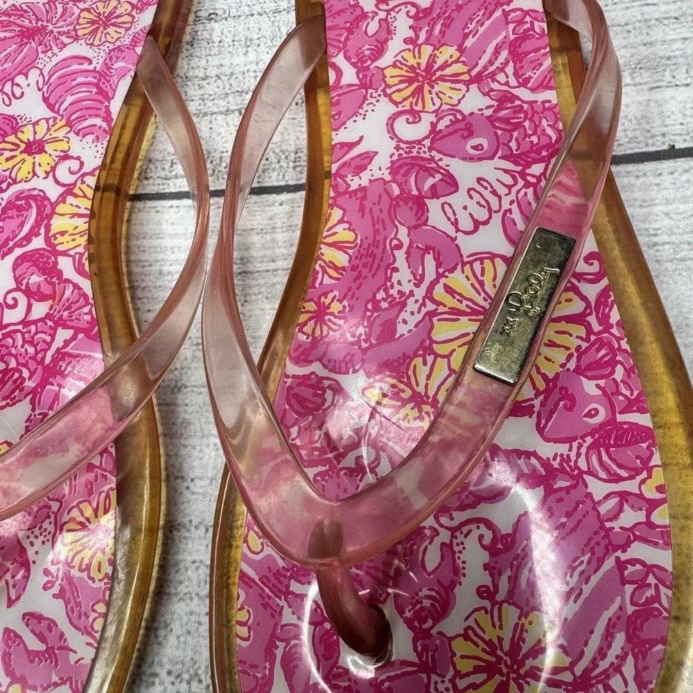 Lilly Pulitzer Sandals Womens‎ Size 7 Pink Thong Slip On Jelly Sea Shell